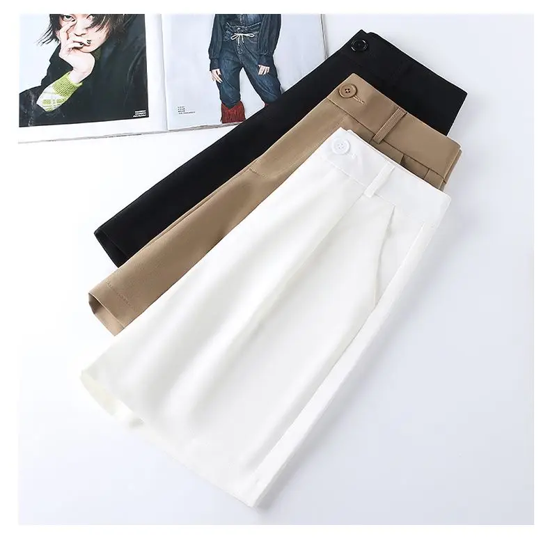 Shorts Women Suit Shorts with Belt Women's Spring and Summer High Waist Loose Casual Straight-Leg A- Line Ropa Mujer C70