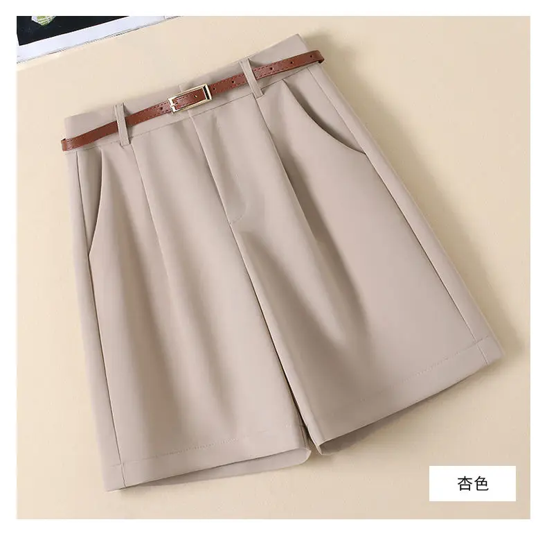 Shorts Women Suit Shorts with Belt Women's Spring and Summer High Waist Loose Casual Straight-Leg A- Line Ropa Mujer C70