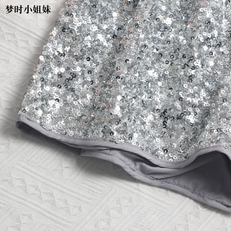Women's Sexy Sequined Shorts High-waisted Wide-leg Pants Elastic-waisted Casual Hot Pants