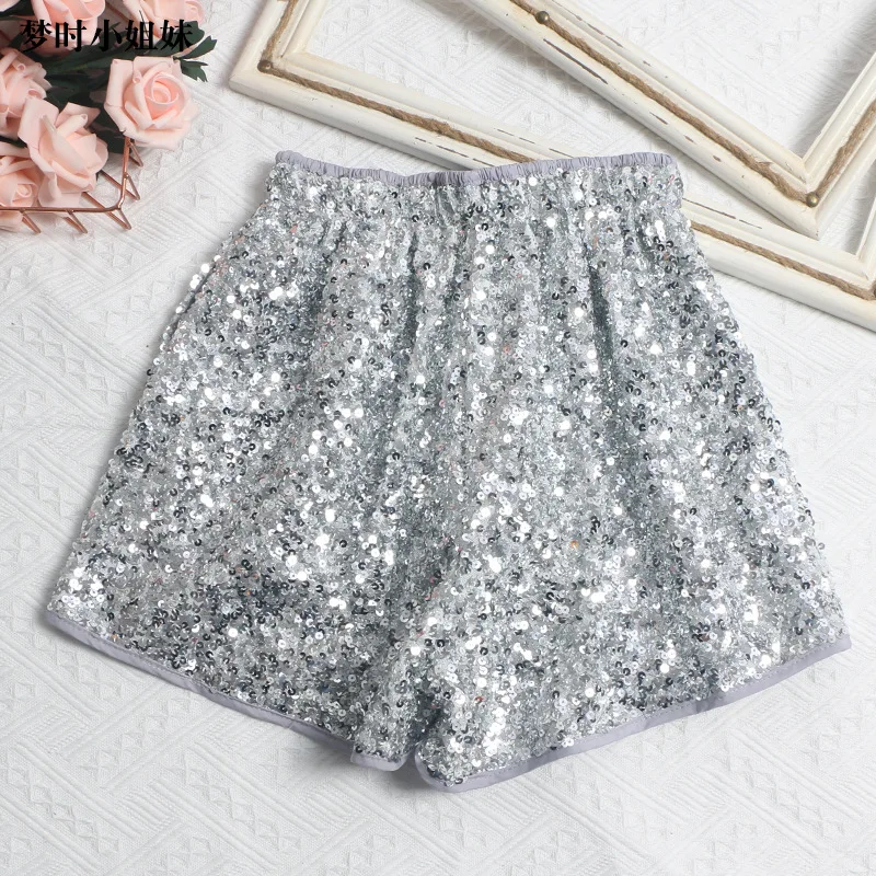 Women's Sexy Sequined Shorts High-waisted Wide-leg Pants Elastic-waisted Casual Hot Pants