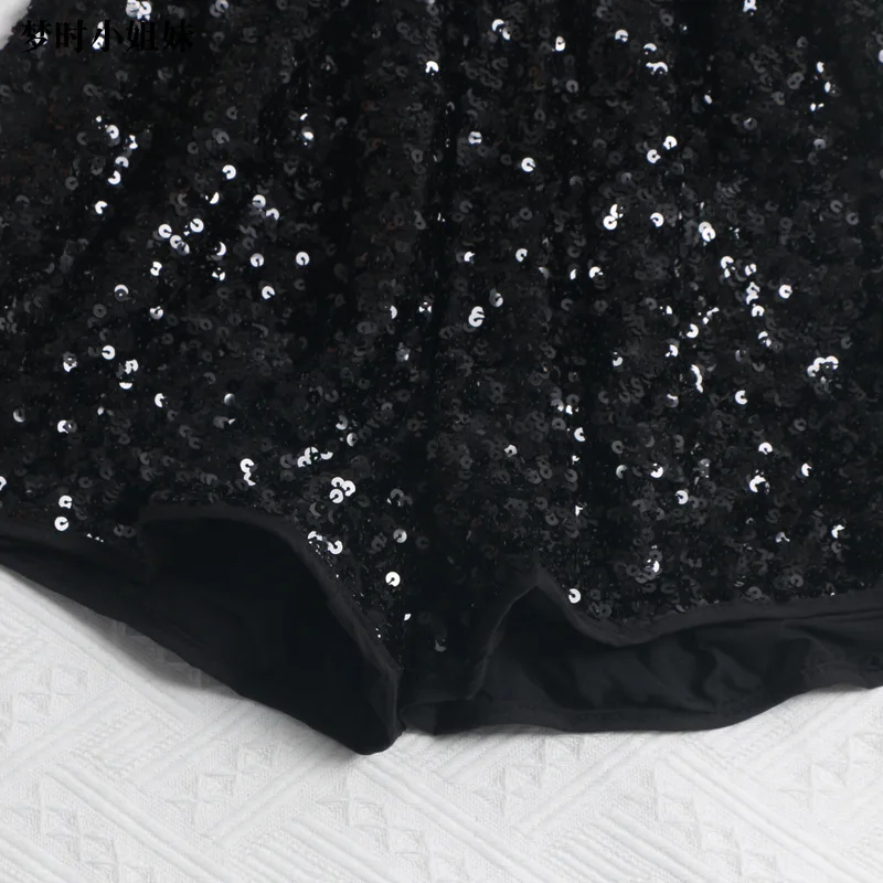 Women's Sexy Sequined Shorts High-waisted Wide-leg Pants Elastic-waisted Casual Hot Pants