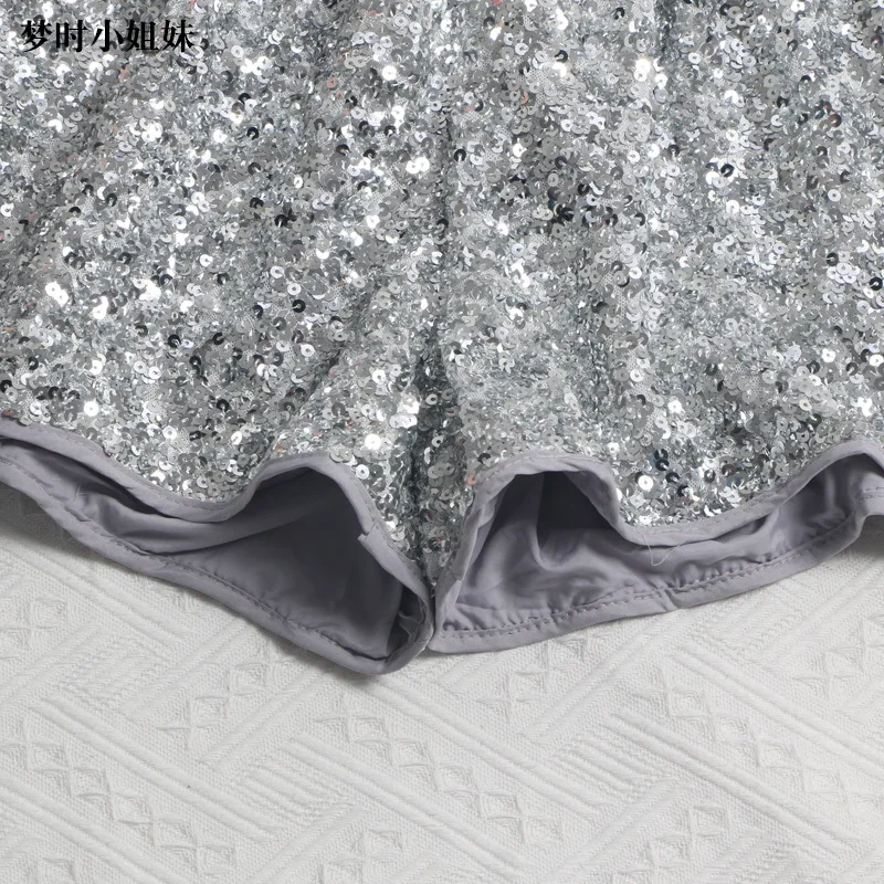 Women's Sexy Sequined Shorts High-waisted Wide-leg Pants Elastic-waisted Casual Hot Pants