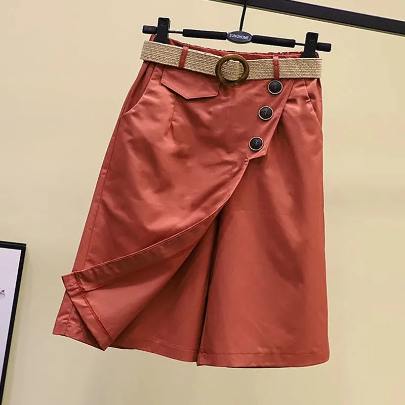 Female Fake Two Pieces Short Pants Korean Women High Waist Wide Legs Skirt Spring Summer New Ladies Large Size 5XL Skirt Pants