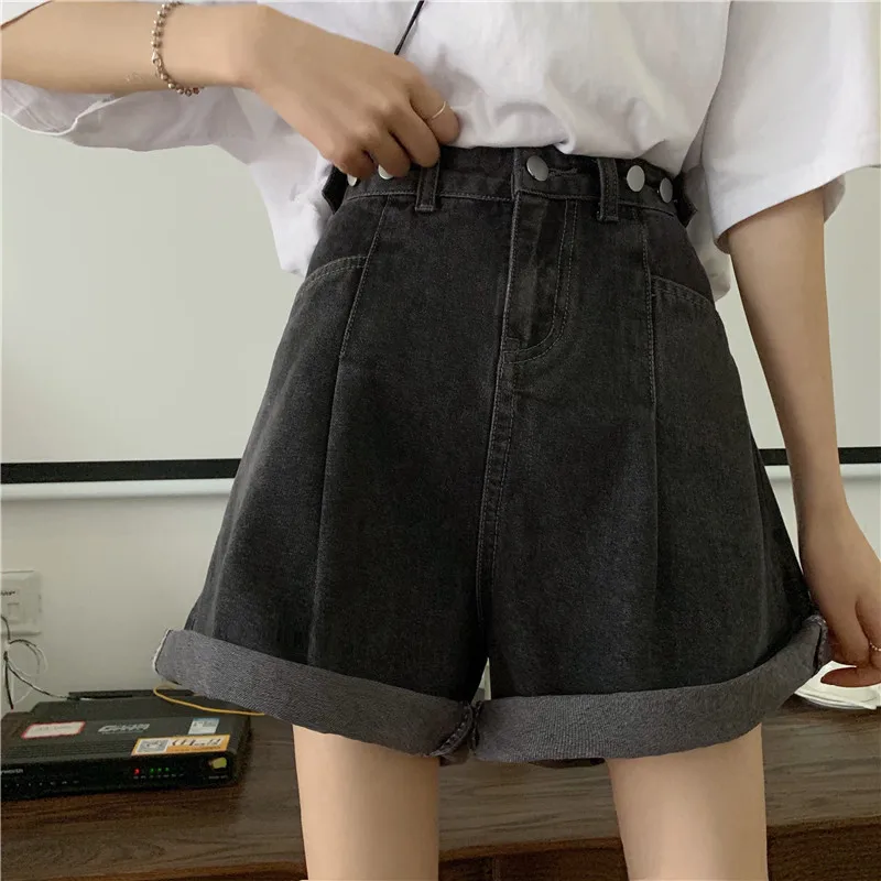 Women High Waist Denim Shorts 2026 Summer Wide Leg Straight Short Pants Vintage Streetwear Thin Female Casual Loose Jeans Shorts