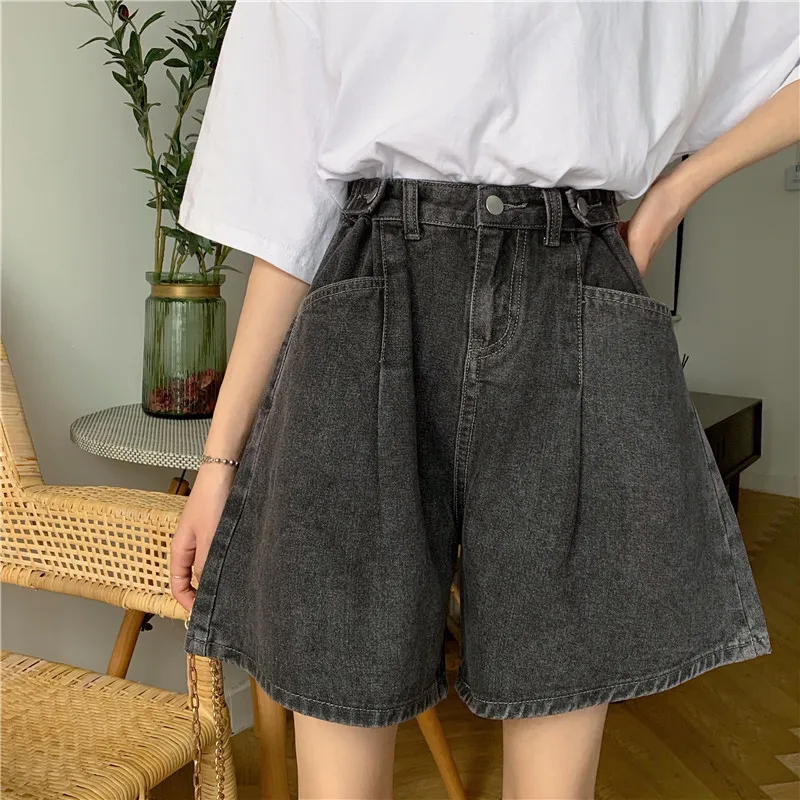 Women High Waist Denim Shorts 2026 Summer Wide Leg Straight Short Pants Vintage Streetwear Thin Female Casual Loose Jeans Shorts
