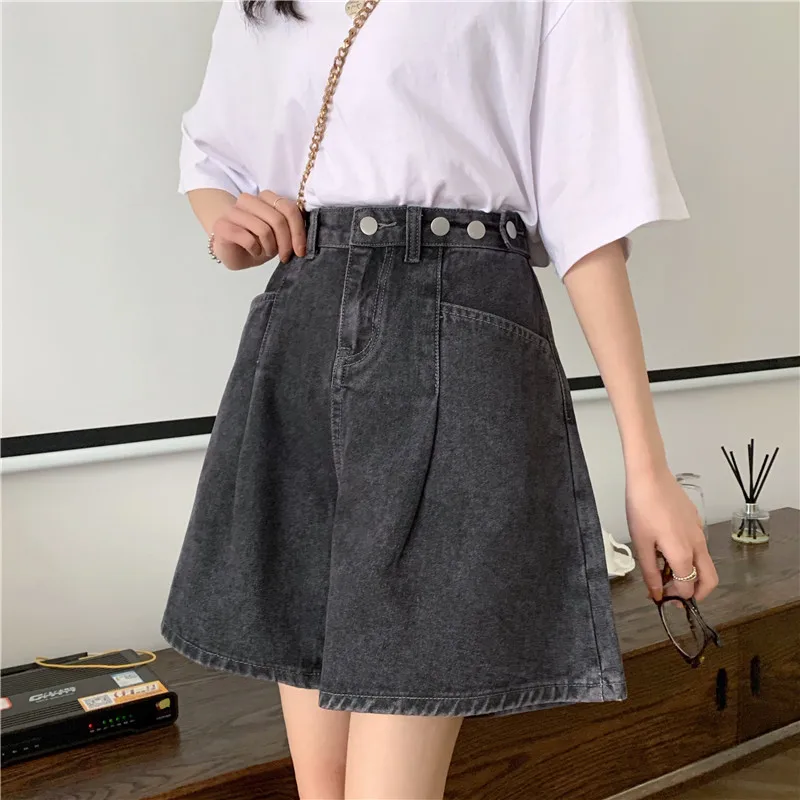 Women High Waist Denim Shorts 2026 Summer Wide Leg Straight Short Pants Vintage Streetwear Thin Female Casual Loose Jeans Shorts