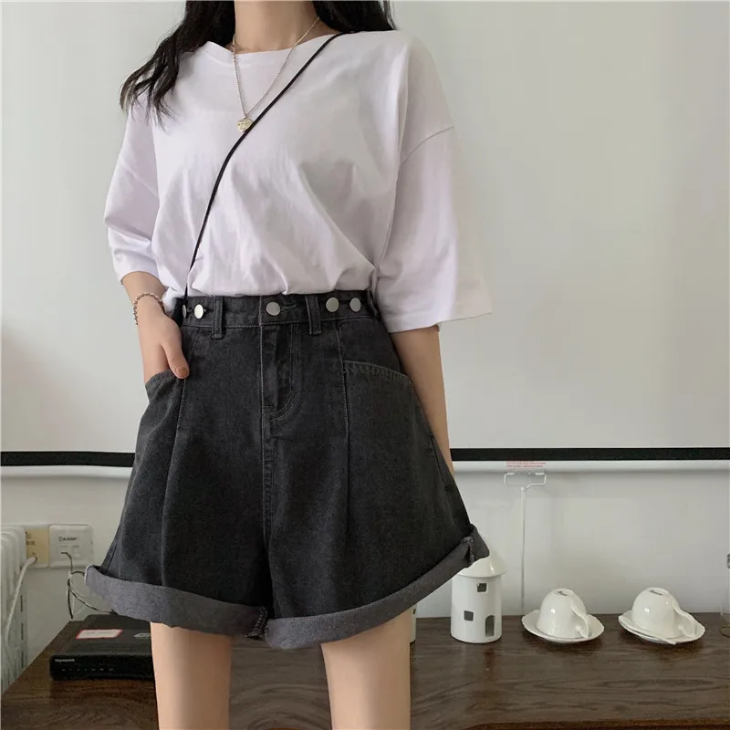 Women High Waist Denim Shorts 2026 Summer Wide Leg Straight Short Pants Vintage Streetwear Thin Female Casual Loose Jeans Shorts
