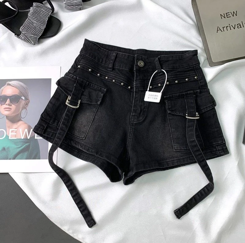 Y2K 2000S Cargo Denim Shorts Women Streetwear Vintage High Waist Shorts Jeans Summer Harajuku Korean Sexy Hot Short Pants New