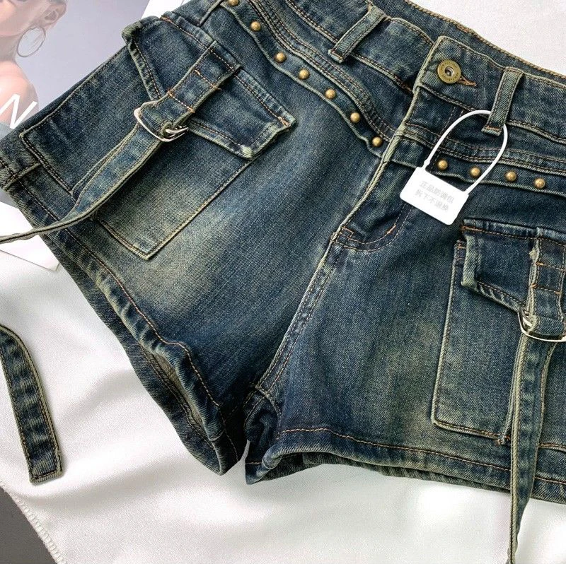 Y2K 2000S Cargo Denim Shorts Women Streetwear Vintage High Waist Shorts Jeans Summer Harajuku Korean Sexy Hot Short Pants New