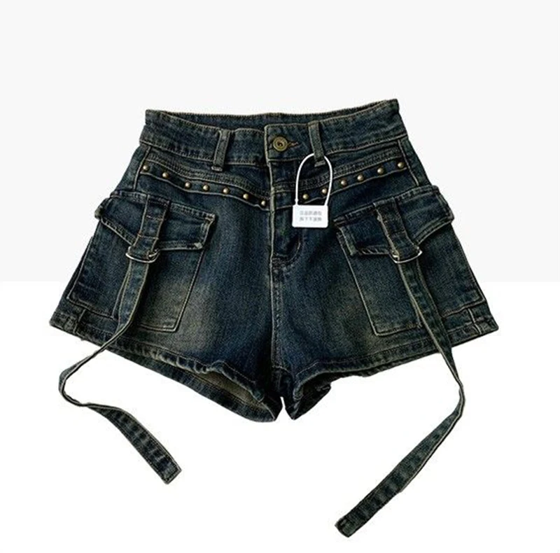 Y2K 2000S Cargo Denim Shorts Women Streetwear Vintage High Waist Shorts Jeans Summer Harajuku Korean Sexy Hot Short Pants New