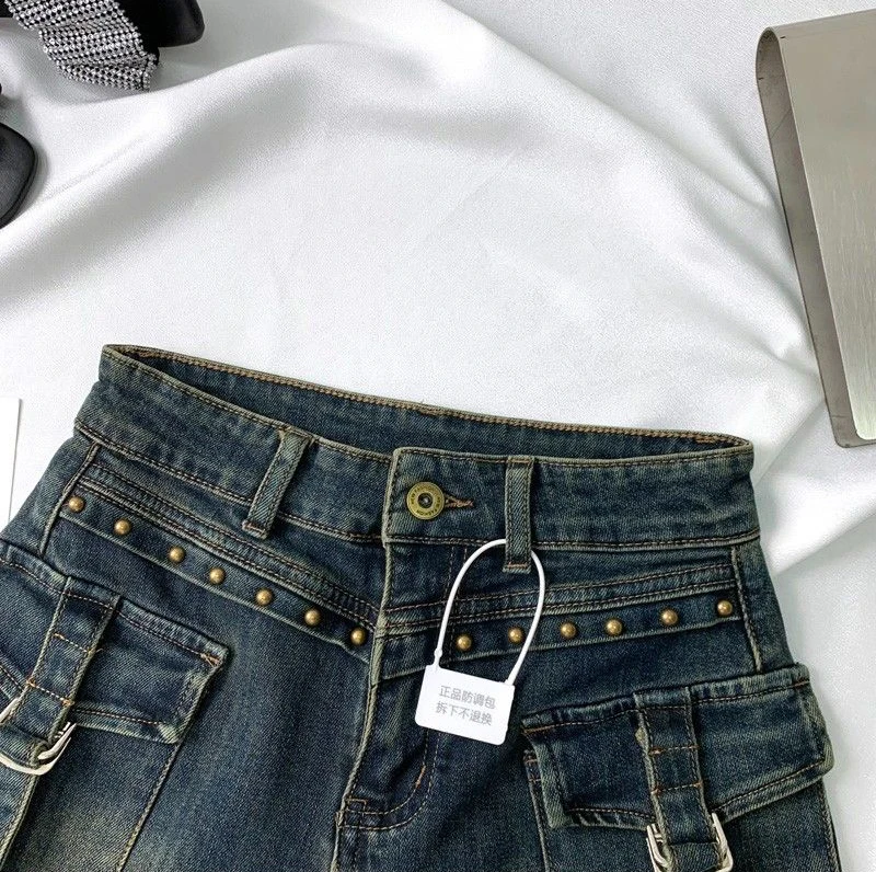 Y2K 2000S Cargo Denim Shorts Women Streetwear Vintage High Waist Shorts Jeans Summer Harajuku Korean Sexy Hot Short Pants New
