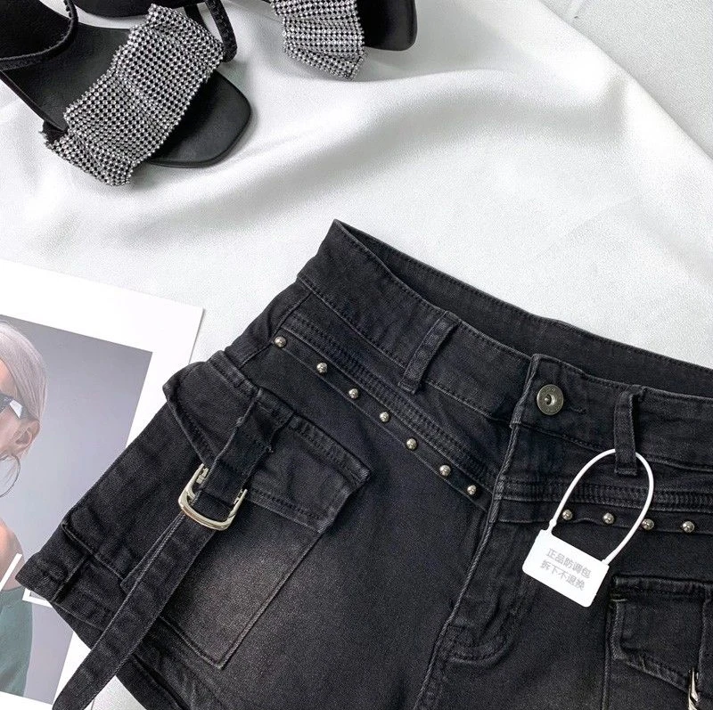 Y2K 2000S Cargo Denim Shorts Women Streetwear Vintage High Waist Shorts Jeans Summer Harajuku Korean Sexy Hot Short Pants New