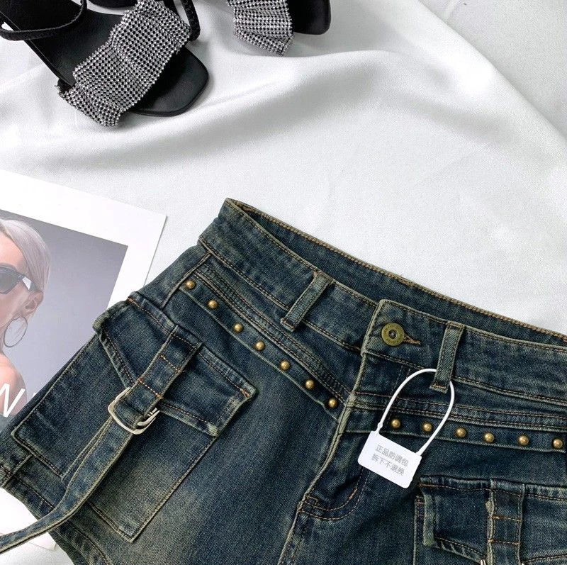 Y2K 2000S Cargo Denim Shorts Women Streetwear Vintage High Waist Shorts Jeans Summer Harajuku Korean Sexy Hot Short Pants New