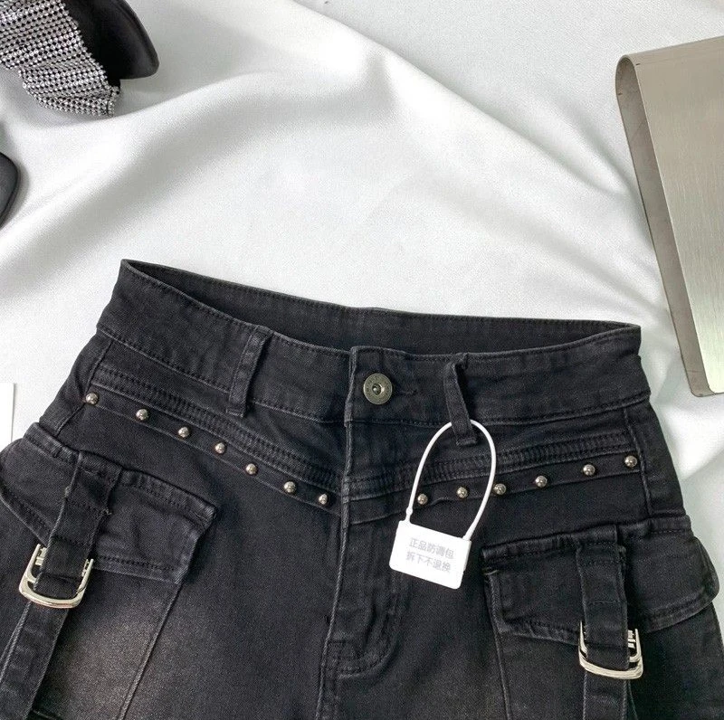 Y2K 2000S Cargo Denim Shorts Women Streetwear Vintage High Waist Shorts Jeans Summer Harajuku Korean Sexy Hot Short Pants New