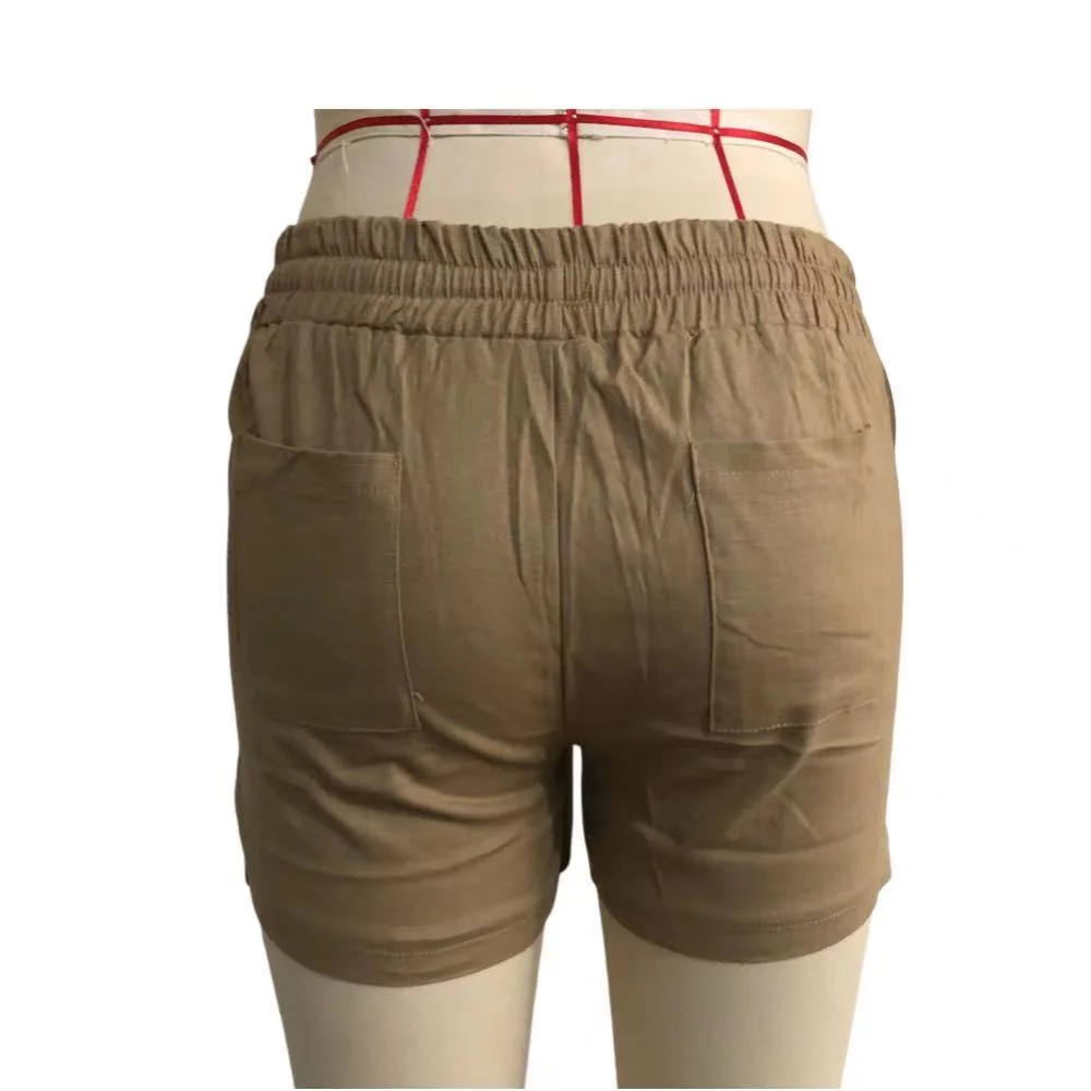 2023 S-5XL Fashion Women Summer Casual Solid Color Elastic Waist Lace Up Split Shorts Casual Short Pants