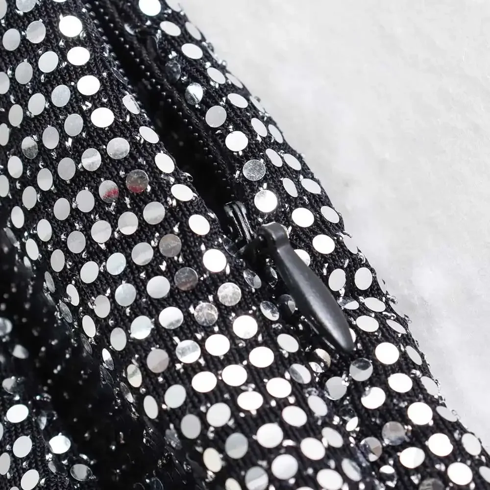 Women's Knotted Sequin Shorts Skirts, High Waist, Side Zipper, Female Skort,Fashion
