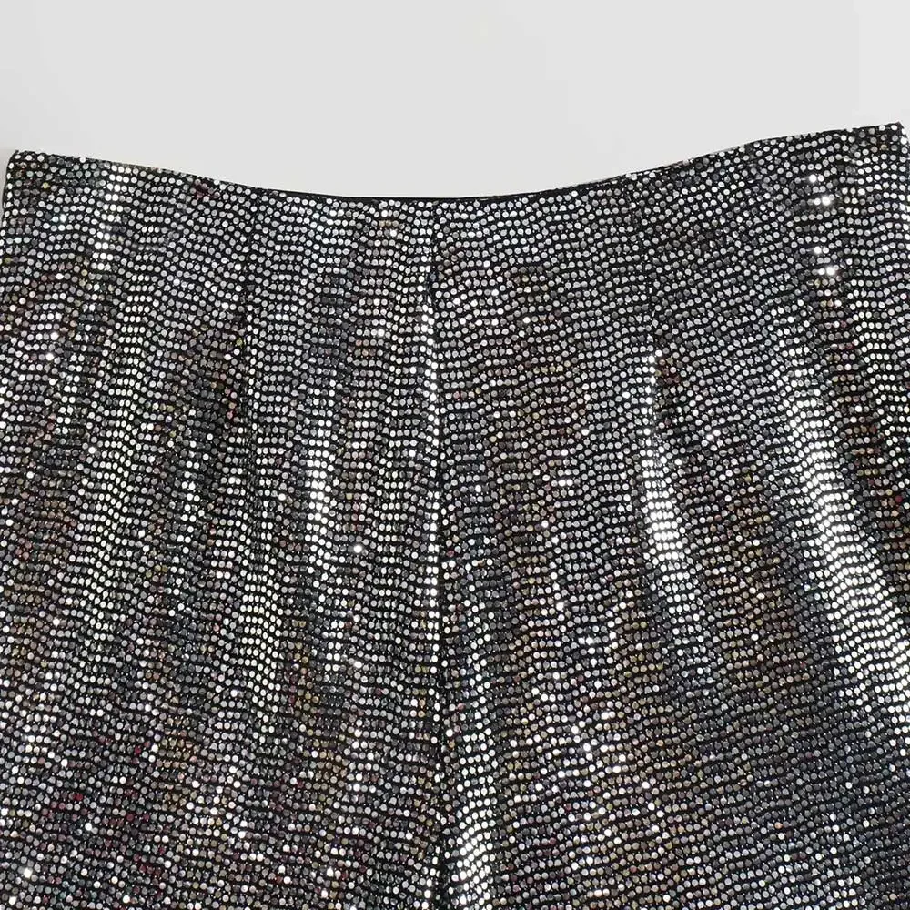 Women's Knotted Sequin Shorts Skirts, High Waist, Side Zipper, Female Skort,Fashion