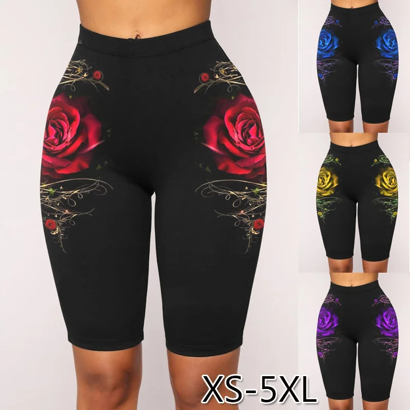 2022 Summer New Sexy Fashion Women Tight  High Waist Stretch Slim Shorts Knee Length Stretch Shorts Casual Leggings
