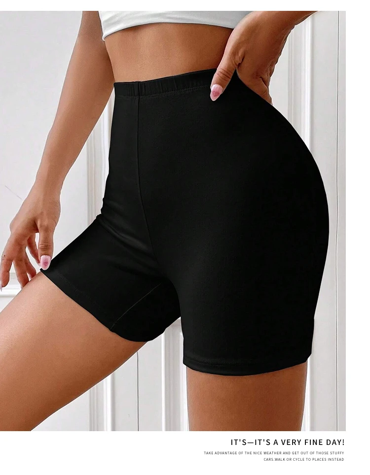 Trend Women Sports Shorts Simple White Line Letter Graphic Print Tight Shorts High Elastic Comfortable Soft Thin Female Clothes