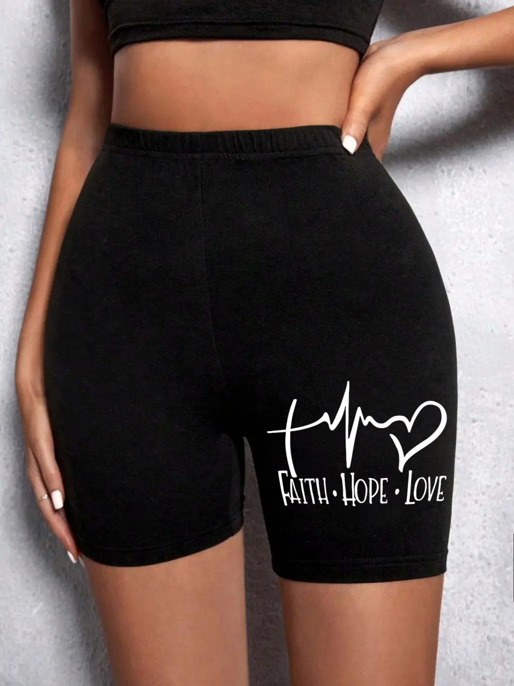Trend Women Sports Shorts Simple White Line Letter Graphic Print Tight Shorts High Elastic Comfortable Soft Thin Female Clothes