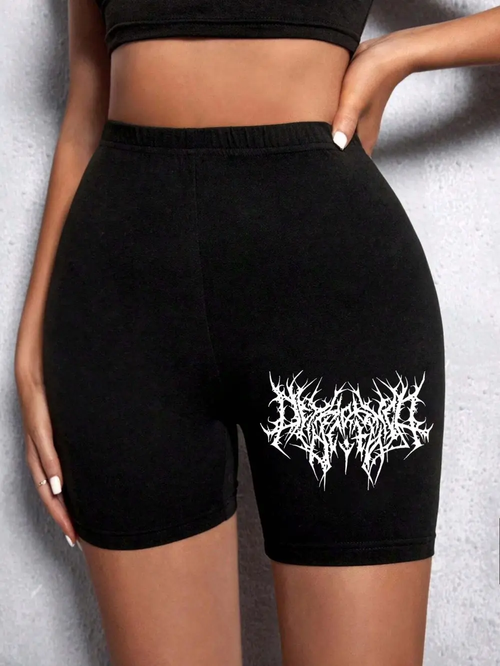 Trend Women Sports Shorts Simple White Line Letter Graphic Print Tight Shorts High Elastic Comfortable Soft Thin Female Clothes