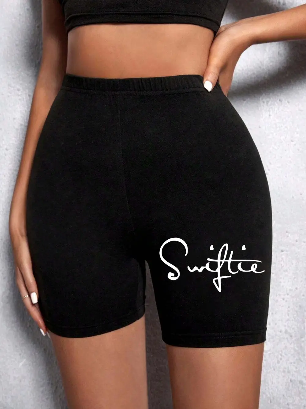 Trend Women Sports Shorts Simple White Line Letter Graphic Print Tight Shorts High Elastic Comfortable Soft Thin Female Clothes