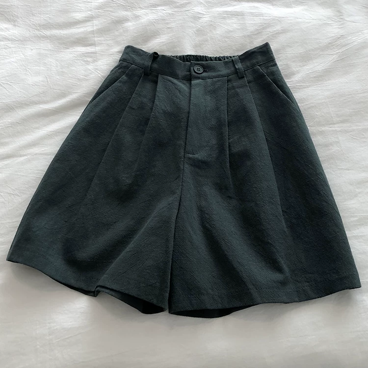 Limiguyue Breathable Cotton Linen Shorts Japanese Retro High Waist Wide Leg Bermuda Shorts Suit Casual Summer Woman Loose J200