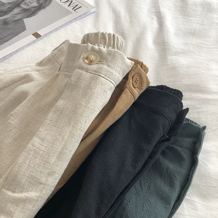 Limiguyue Breathable Cotton Linen Shorts Japanese Retro High Waist Wide Leg Bermuda Shorts Suit Casual Summer Woman Loose J200