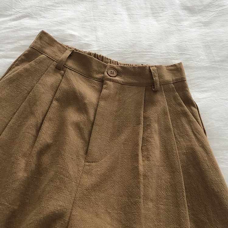 Limiguyue Breathable Cotton Linen Shorts Japanese Retro High Waist Wide Leg Bermuda Shorts Suit Casual Summer Woman Loose J200