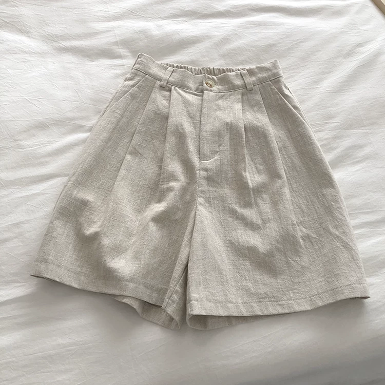 Limiguyue Breathable Cotton Linen Shorts Japanese Retro High Waist Wide Leg Bermuda Shorts Suit Casual Summer Woman Loose J200