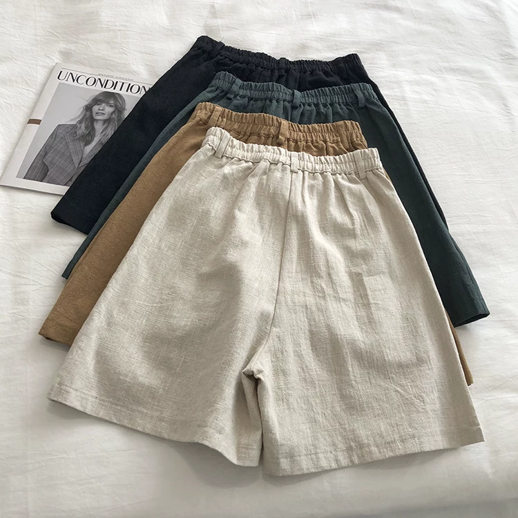 Limiguyue Breathable Cotton Linen Shorts Japanese Retro High Waist Wide Leg Bermuda Shorts Suit Casual Summer Woman Loose J200
