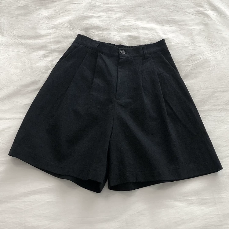 Limiguyue Breathable Cotton Linen Shorts Japanese Retro High Waist Wide Leg Bermuda Shorts Suit Casual Summer Woman Loose J200