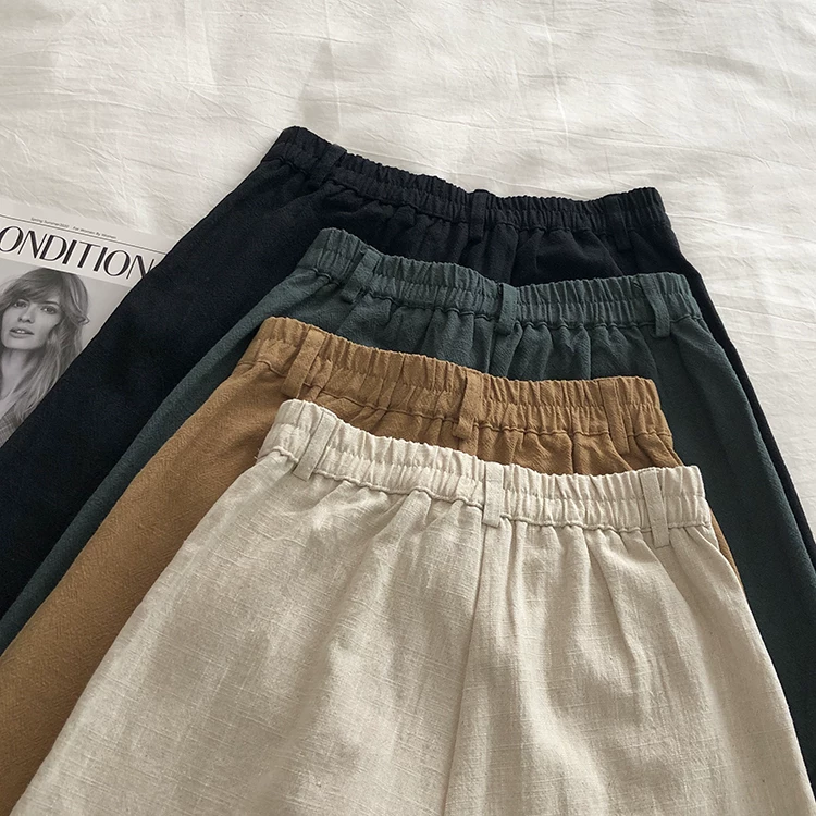 Limiguyue Breathable Cotton Linen Shorts Japanese Retro High Waist Wide Leg Bermuda Shorts Suit Casual Summer Woman Loose J200
