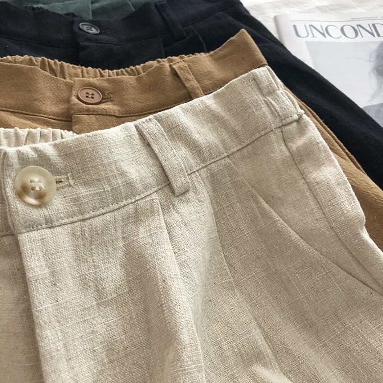 Limiguyue Breathable Cotton Linen Shorts Japanese Retro High Waist Wide Leg Bermuda Shorts Suit Casual Summer Woman Loose J200