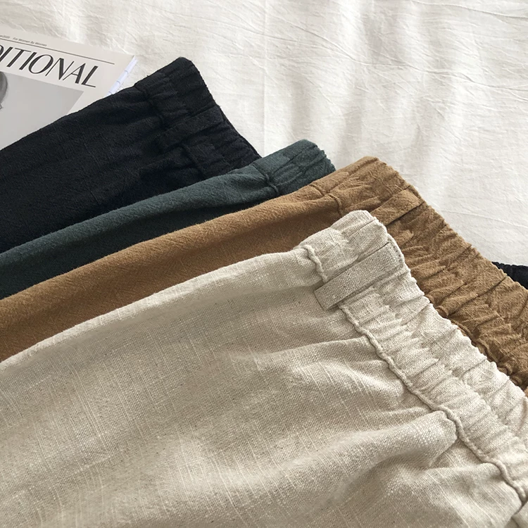 Limiguyue Breathable Cotton Linen Shorts Japanese Retro High Waist Wide Leg Bermuda Shorts Suit Casual Summer Woman Loose J200