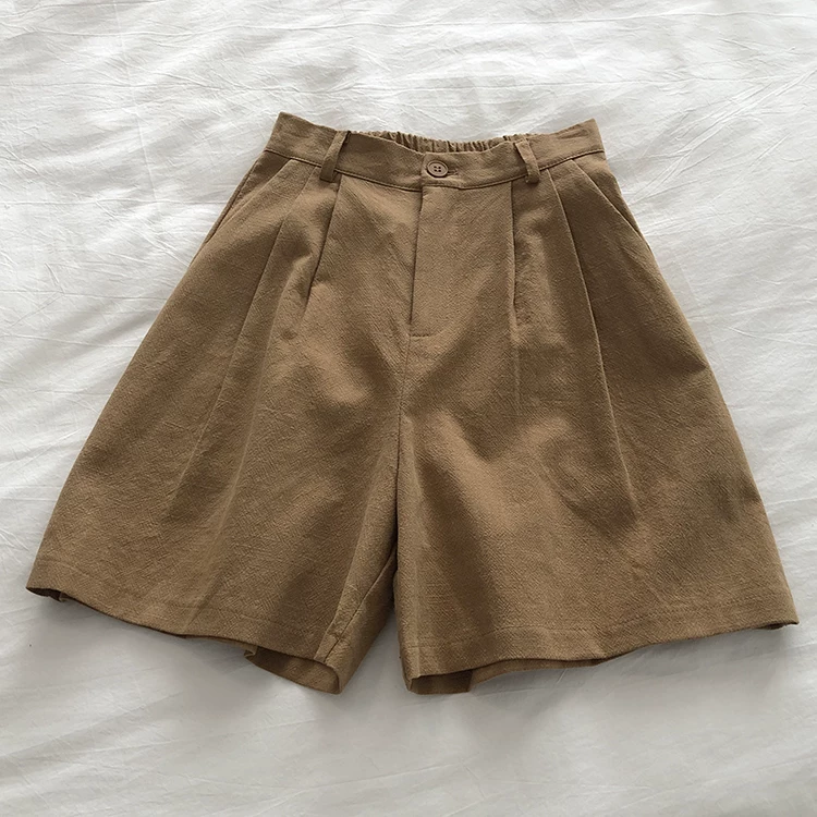 Limiguyue Breathable Cotton Linen Shorts Japanese Retro High Waist Wide Leg Bermuda Shorts Suit Casual Summer Woman Loose J200