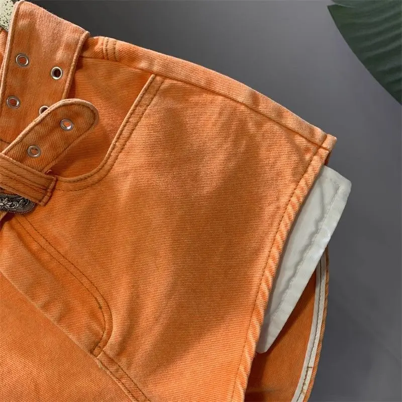 2026 Summer New Orange Denim Shorts Women High Waist Pockets Sexy Hot Pants Jean Shorts Denim Shorts Pants