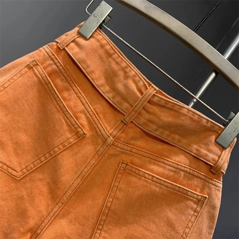 2026 Summer New Orange Denim Shorts Women High Waist Pockets Sexy Hot Pants Jean Shorts Denim Shorts Pants