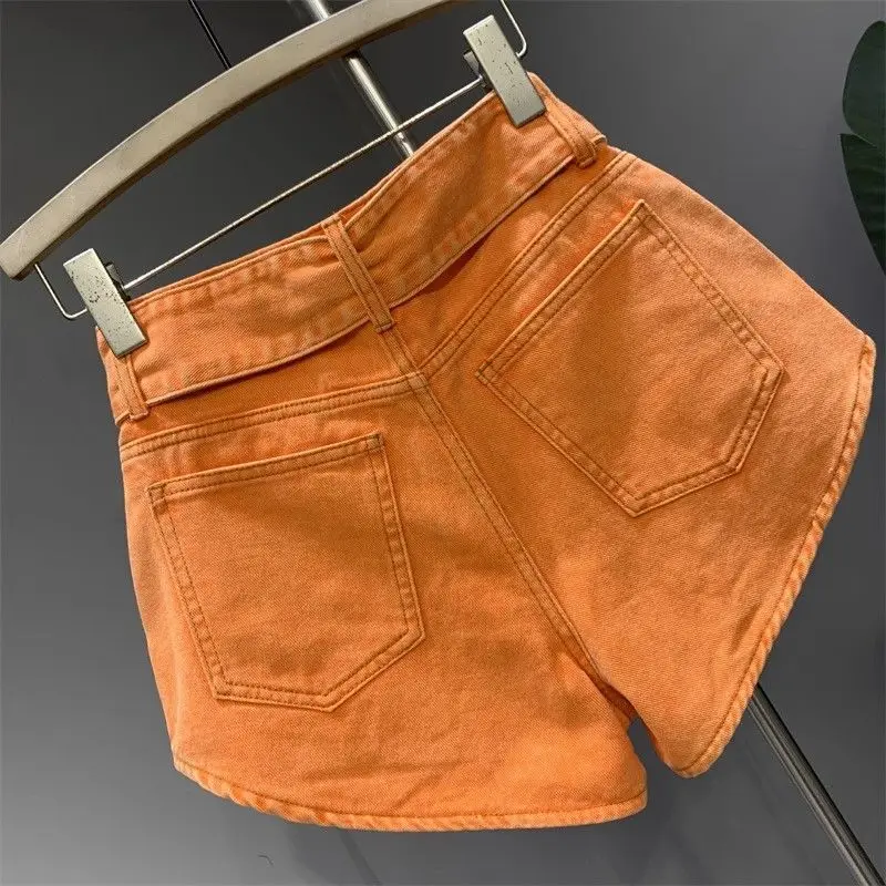 2026 Summer New Orange Denim Shorts Women High Waist Pockets Sexy Hot Pants Jean Shorts Denim Shorts Pants