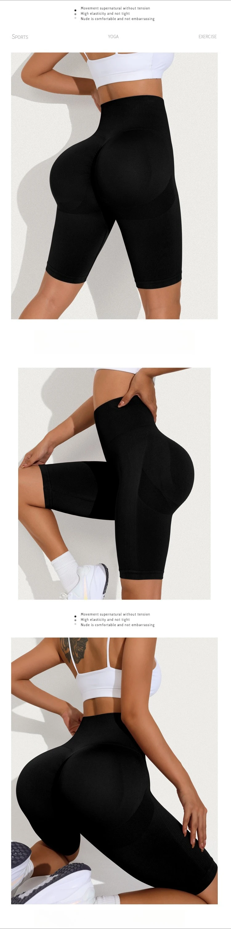 Women High Waist Sports Shorts Seamless Yoga Shorts Stretchy Gym Workout Running Shorts Hip Liftting Knited Slim Leggings Summer