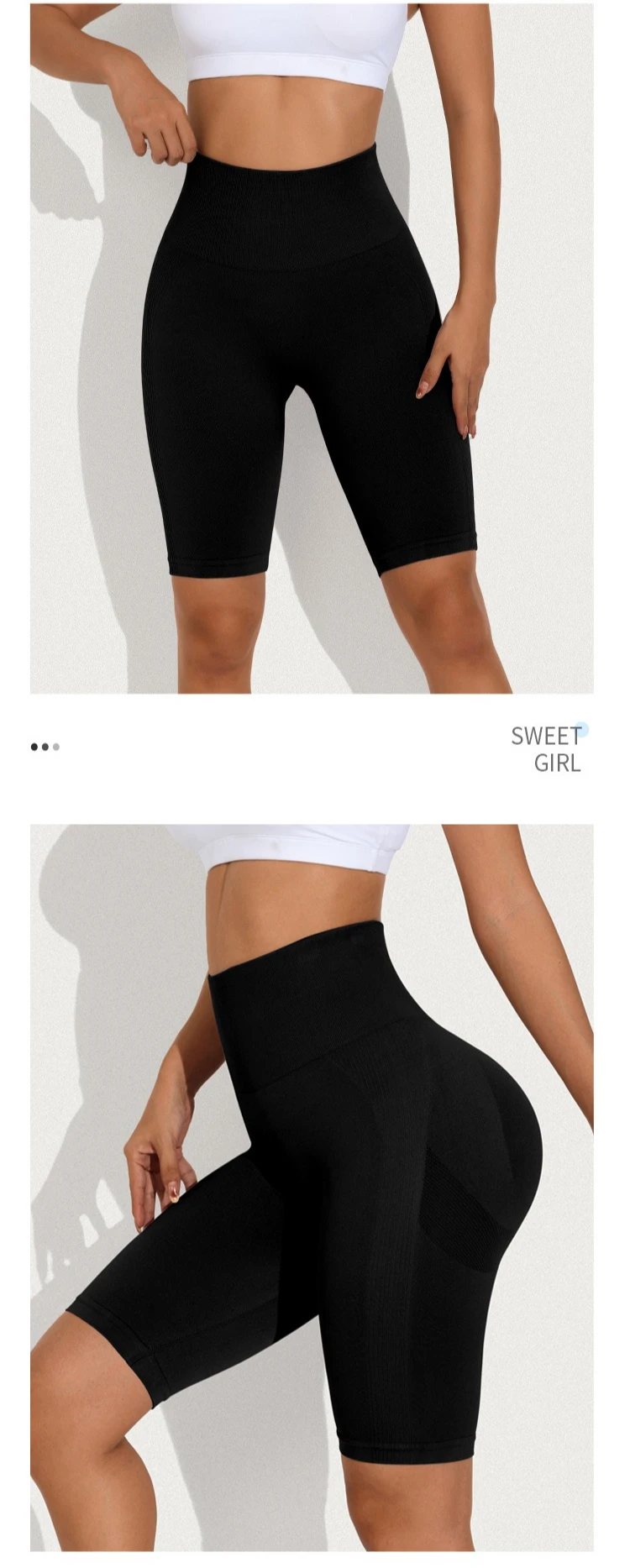 Women High Waist Sports Shorts Seamless Yoga Shorts Stretchy Gym Workout Running Shorts Hip Liftting Knited Slim Leggings Summer