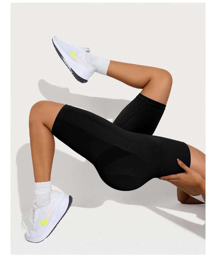 Women High Waist Sports Shorts Seamless Yoga Shorts Stretchy Gym Workout Running Shorts Hip Liftting Knited Slim Leggings Summer