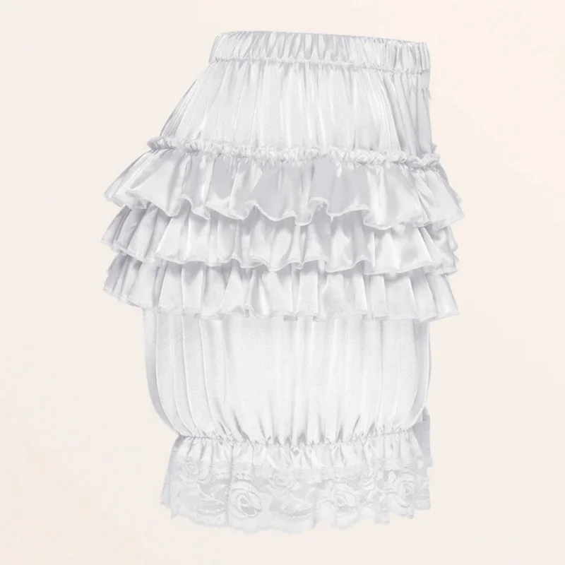 Satin Lace Ruffles Lolita Bloomers Shorts Pants Women Pink Tiered Kawaii Pumpkin Panties Y2k Vintage Victorian Bloomer