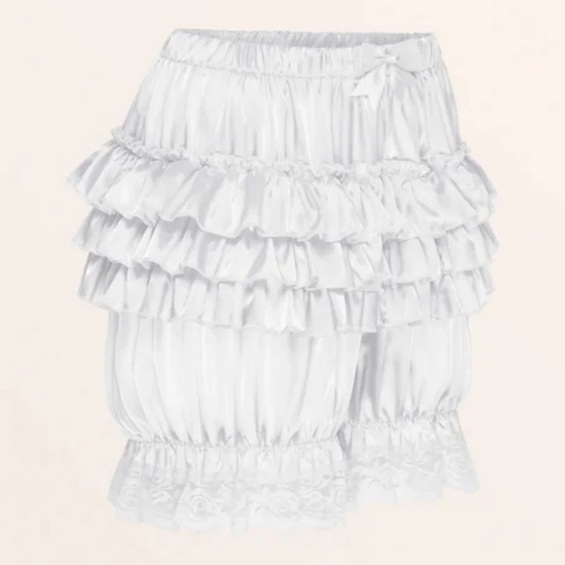 Satin Lace Ruffles Lolita Bloomers Shorts Pants Women Pink Tiered Kawaii Pumpkin Panties Y2k Vintage Victorian Bloomer