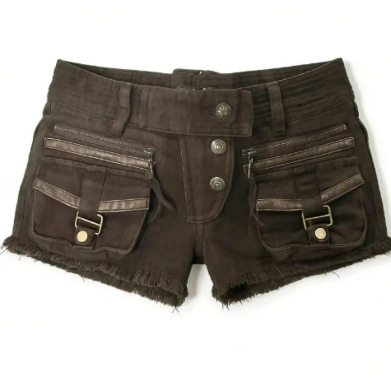 2026 Casual Women's Denim Shorts 2000s Aesthetic High Waist New Fashion Hot Girls Multi-Pocket Button Super Short Hot Pants