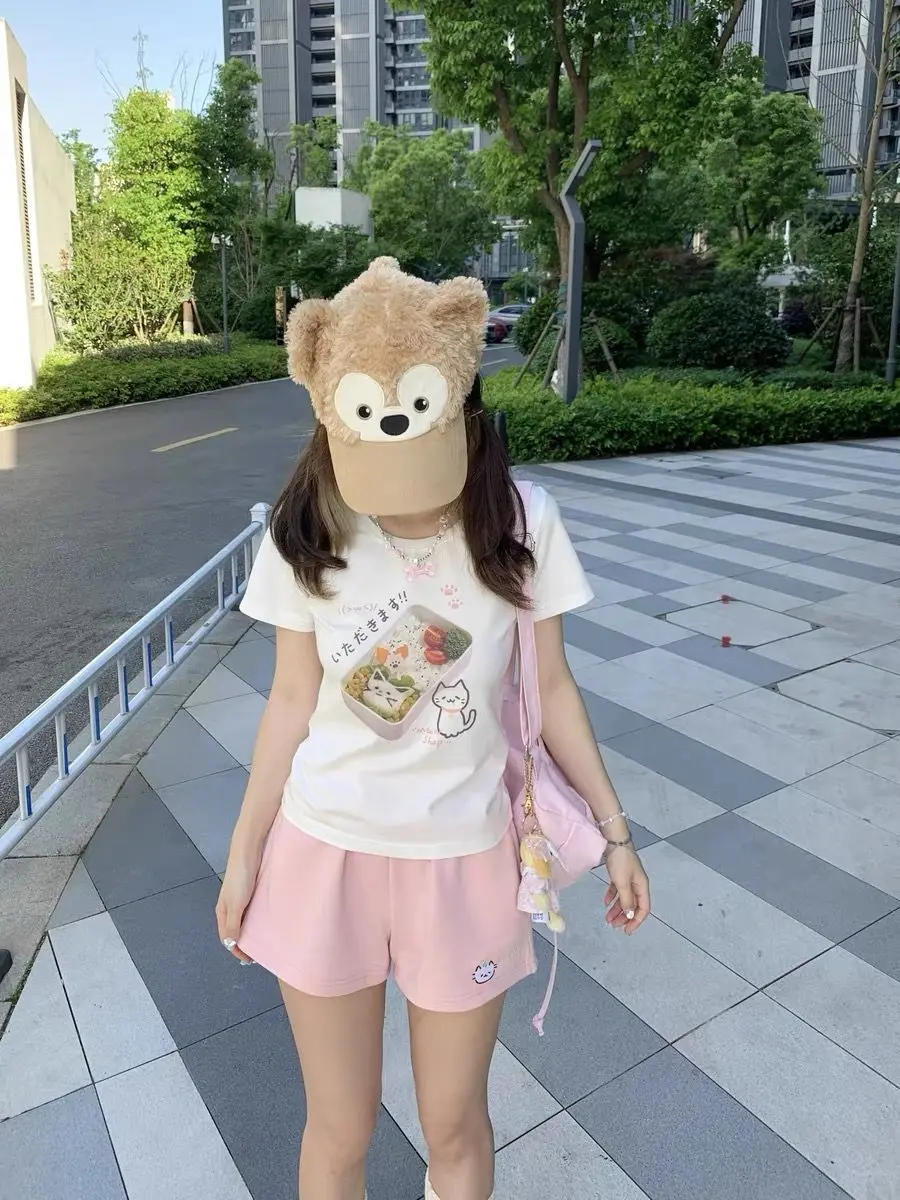 Kitten shorts female summer INS fashion Korean version Y2K loose leisure sports wide legs elastic waist