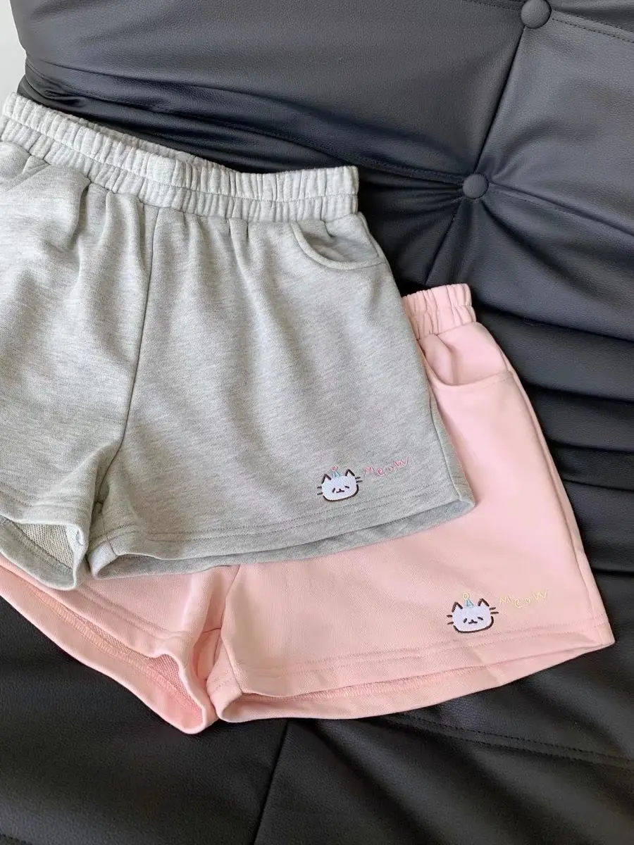 Kitten shorts female summer INS fashion Korean version Y2K loose leisure sports wide legs elastic waist