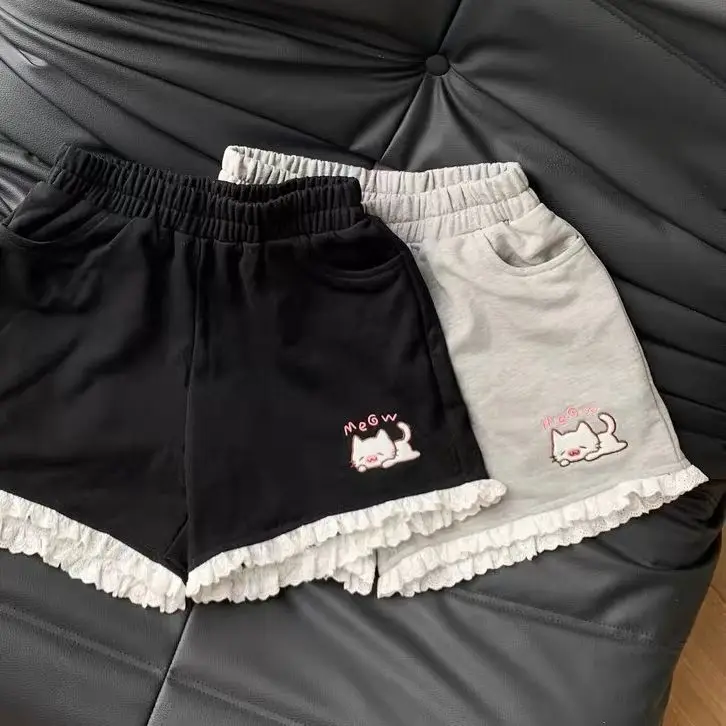 Kitten shorts female summer INS fashion Korean version Y2K loose leisure sports wide legs elastic waist