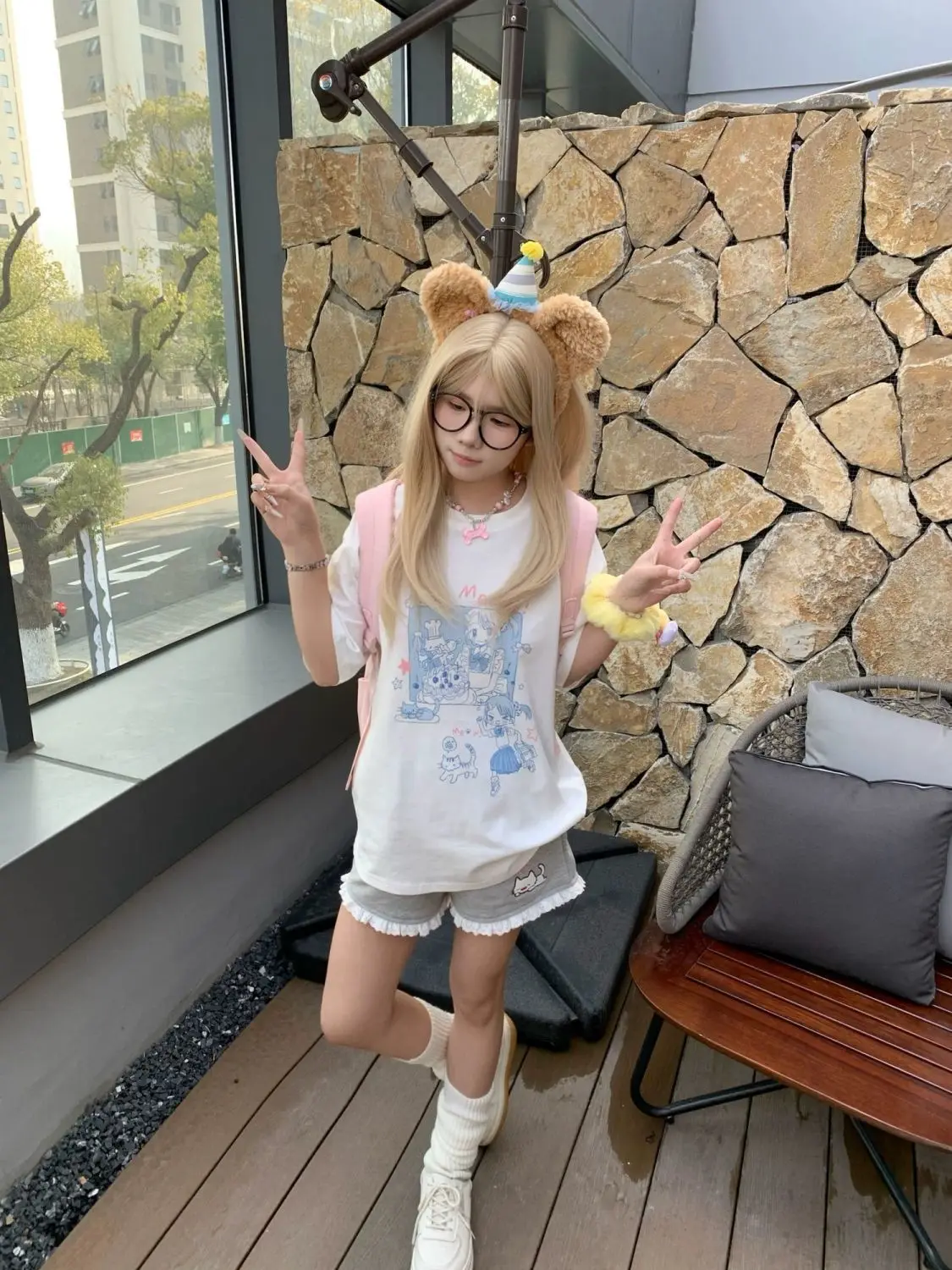 Kitten shorts female summer INS fashion Korean version Y2K loose leisure sports wide legs elastic waist