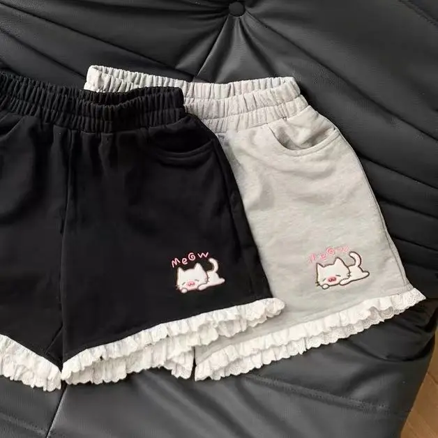 Kitten shorts female summer INS fashion Korean version Y2K loose leisure sports wide legs elastic waist